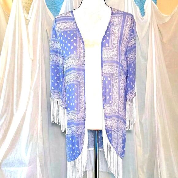 NWT Chan Luu Fringed Bandana Print Kimono Sz S - Picture 1 of 7
